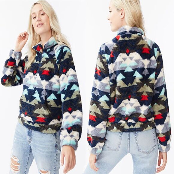 Aeropostale AERO Printed Sherpa Fleece Half-Zip Crop Pullover Womens Medium - Picture 1 of 13